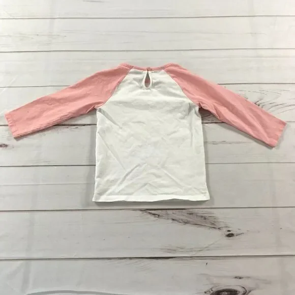 Janie & Jack Girls White and Pink Tee Long Sleeve Sweatshirts Pullover Top Kids - Picture 2 of 8